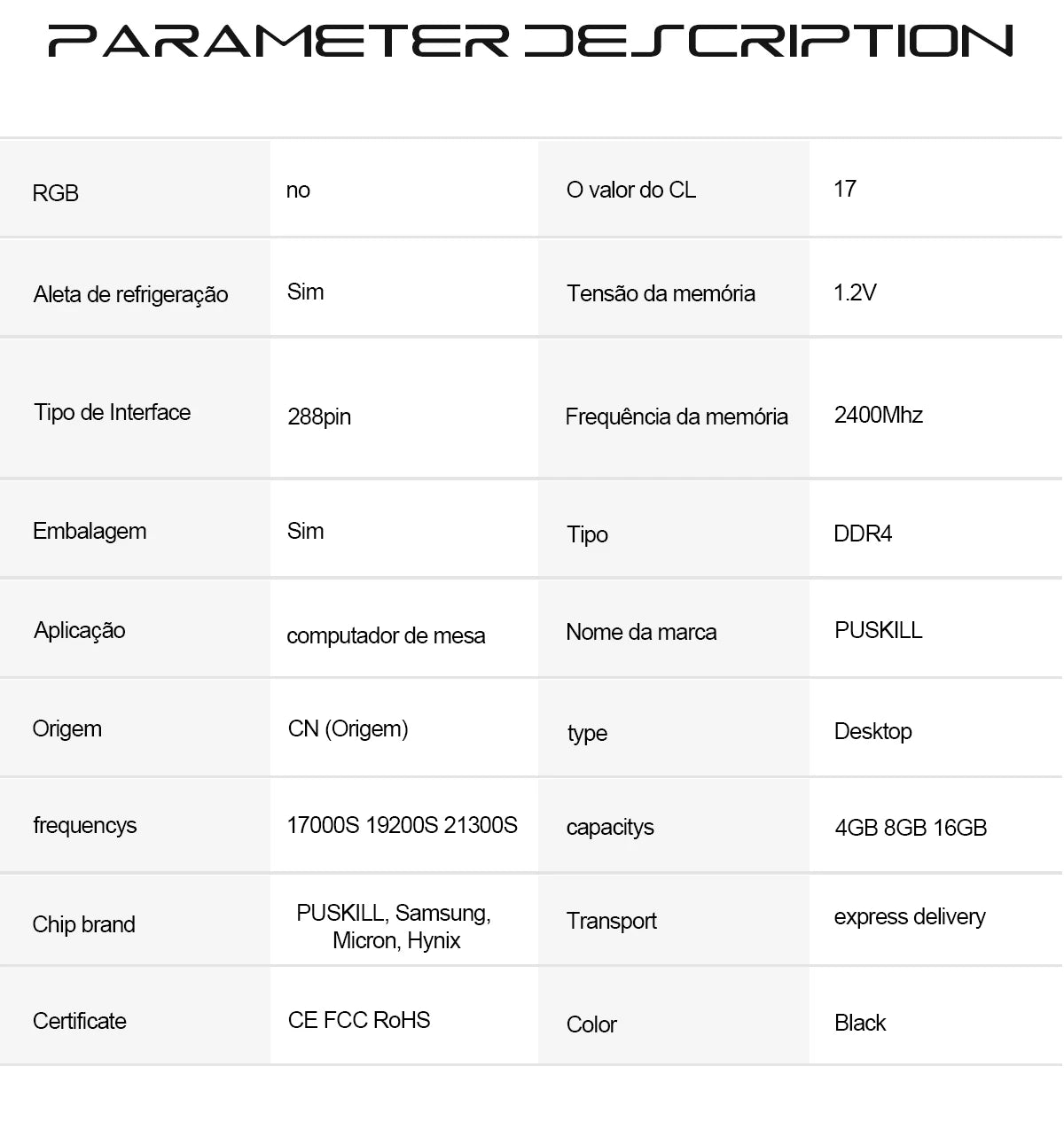 Memoria RAM PUSKILL DDR4 16GB 8GB 1.2V 3200MHz 2666MHz