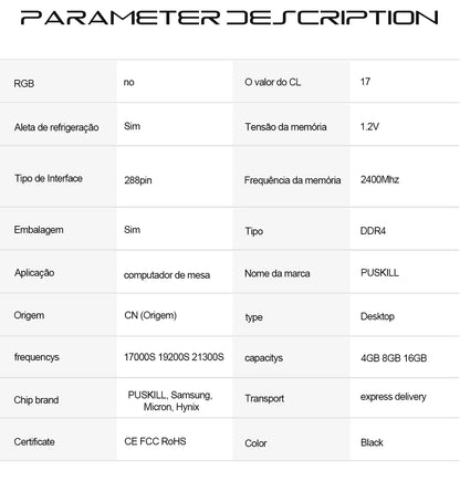 Memoria RAM PUSKILL DDR4 16GB 8GB 1.2V 3200MHz 2666MHz