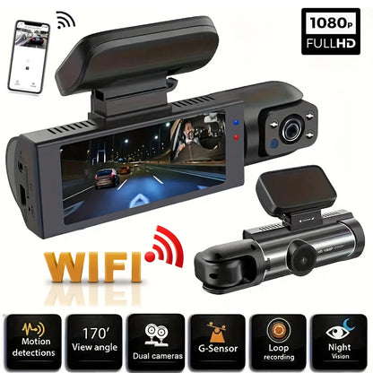 Cámara de Tablero con doble cámara WIFI 1080P para automóviles Frontal e Interior