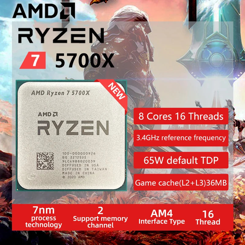 Procesador AMD Ryzen 7 5700X de ocho núcleos y dieciséis subprocesos a 3,4 GHz