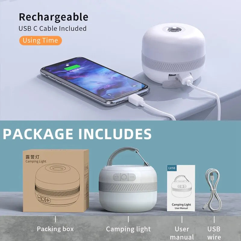 Lámpara de camping recargable por USB C