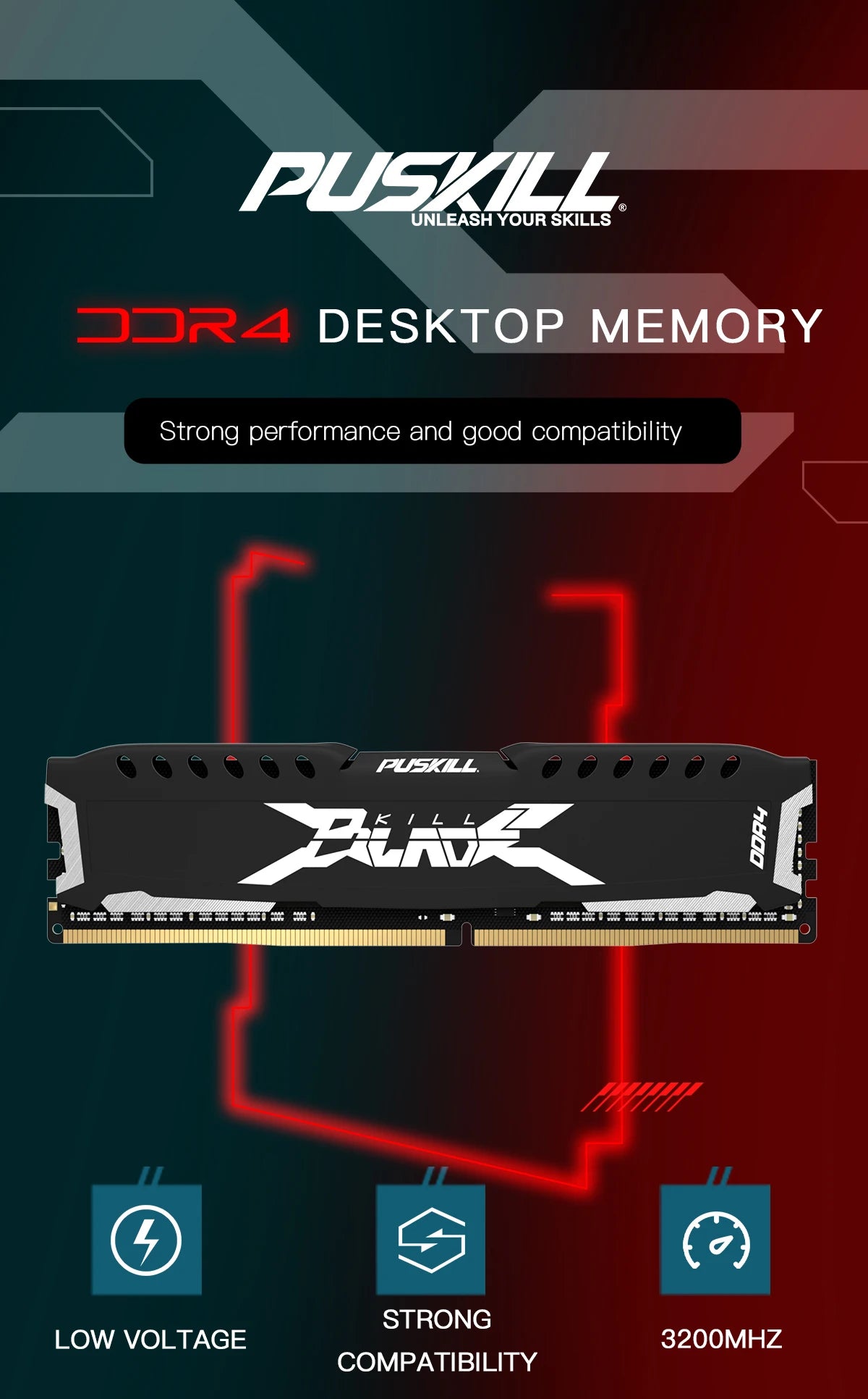 Memoria RAM PUSKILL DDR4 16GB 8GB 1.2V 3200MHz 2666MHz