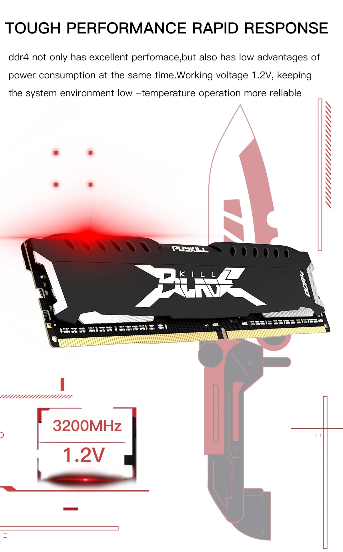 Memoria RAM PUSKILL DDR4 16GB 8GB 1.2V 3200MHz 2666MHz